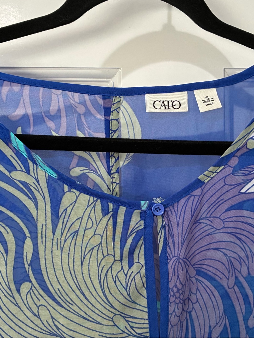 Cato Teal and Blue Floral Sheer Wrap Blouse - Picture 2 of 4
